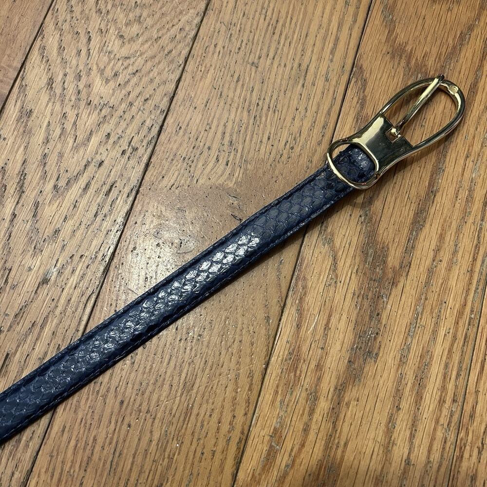 Classic Navy Textured Leather Belt with Gold Buckle